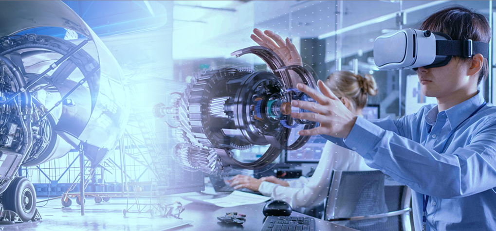 Students exploring aircraft systems using virtual reality in aeronautical engineering training